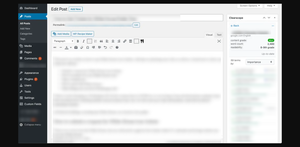 Screenshot of Clearscope's content editor.
