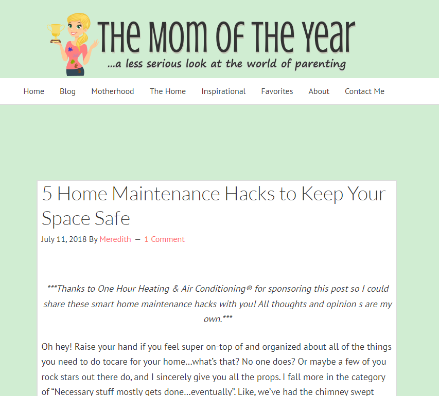 Screenshot of the blog "The Mom of the Year"