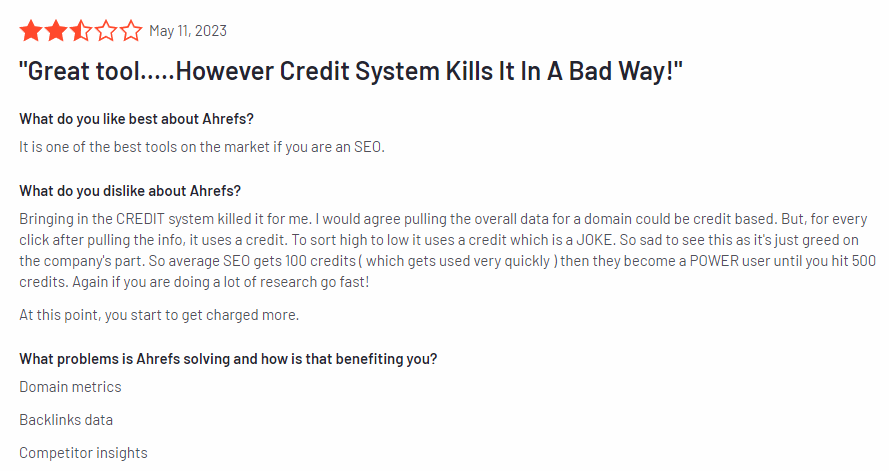 Screenshot of a 2.5 star review for Ahrefs